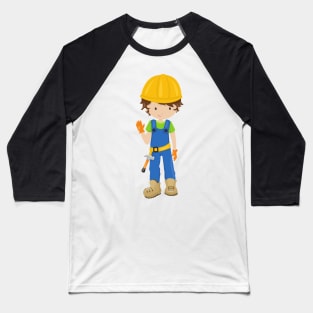 Construction Worker, Brown Hair, Cute Boy, Hammer Baseball T-Shirt